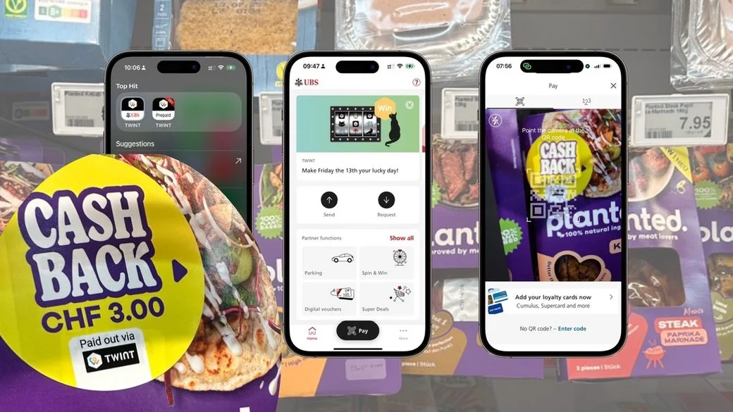 Cashback-Sticker CHF 3.00 am Regal, QR-Scan mit der TWINT App